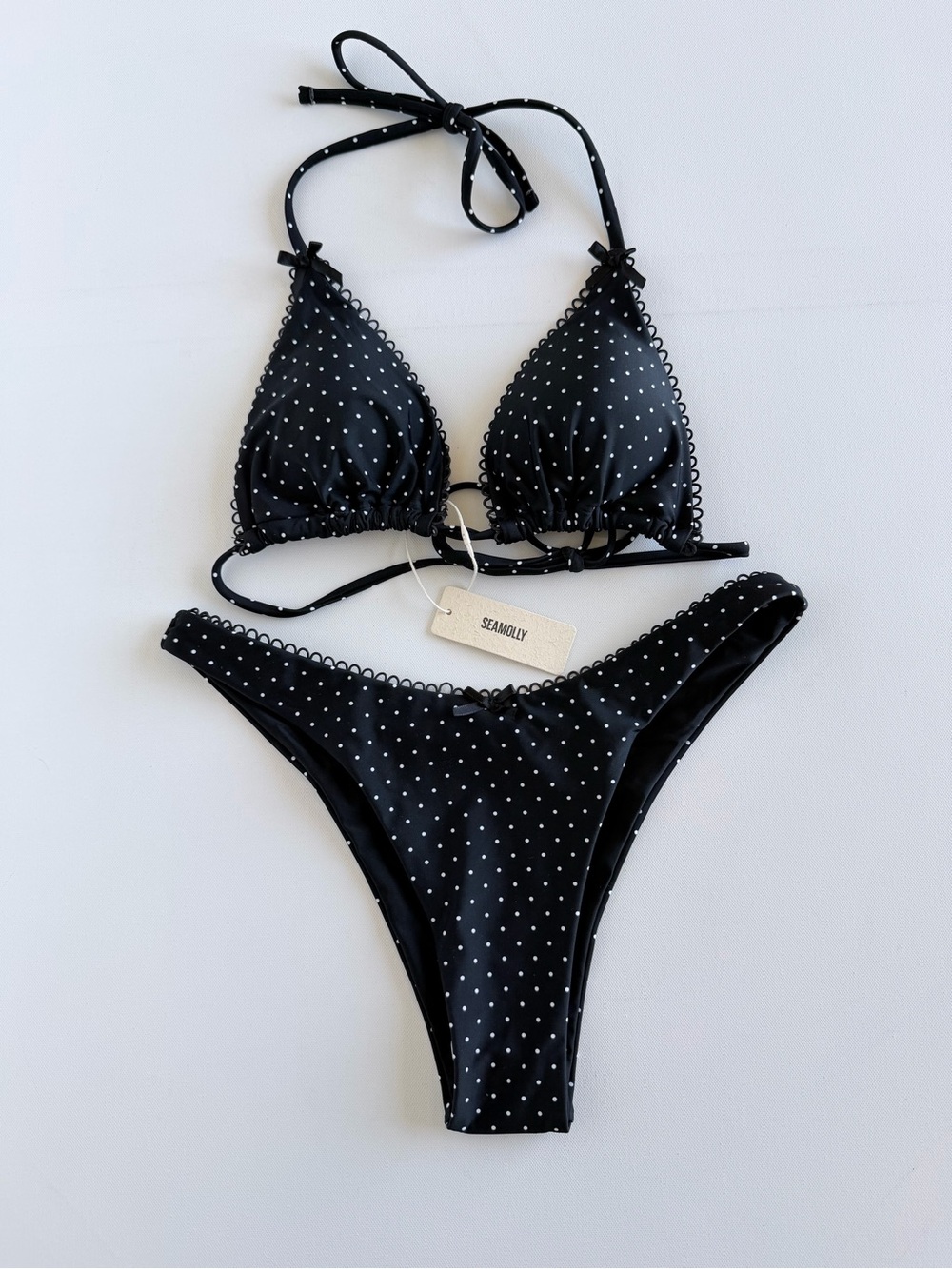 Seamolly NWT Black White Polka Dot Triangle Bikini Set Coquette Size Medium